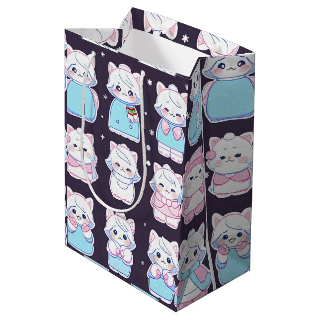 Cute cozy winter stickers  medium gift bag (Back Angled)