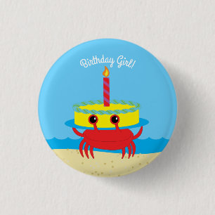 Cute Crab Beach 1st Birthday Party 3 Cm Round Badge