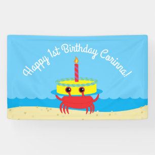 Cute Crab Beach 1st Birthday Party Banner