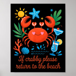 Cute Crab Beach Funny Summer Vacation Ocean Lover Poster