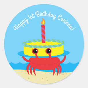 Cute Crab Beach Kid's Birthday Party Classic Round Sticker