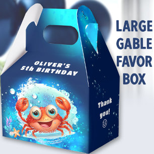 Cute Crab Boy Birthday Navy Blue Large Gable Favour Box