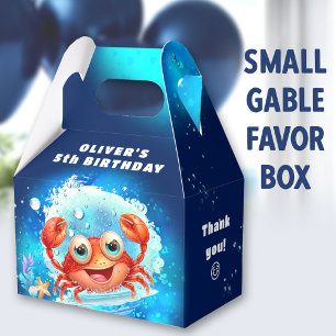 Cute Crab Boy Birthday Navy Blue Pool Party Favour Box