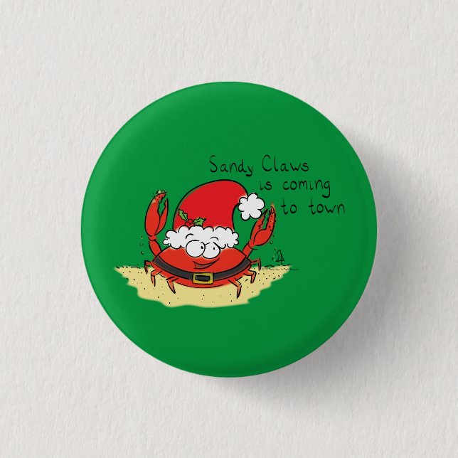 Cute Crab Christmas Funny Holiday Santa Cartoon 3 Cm Round Badge (Front)