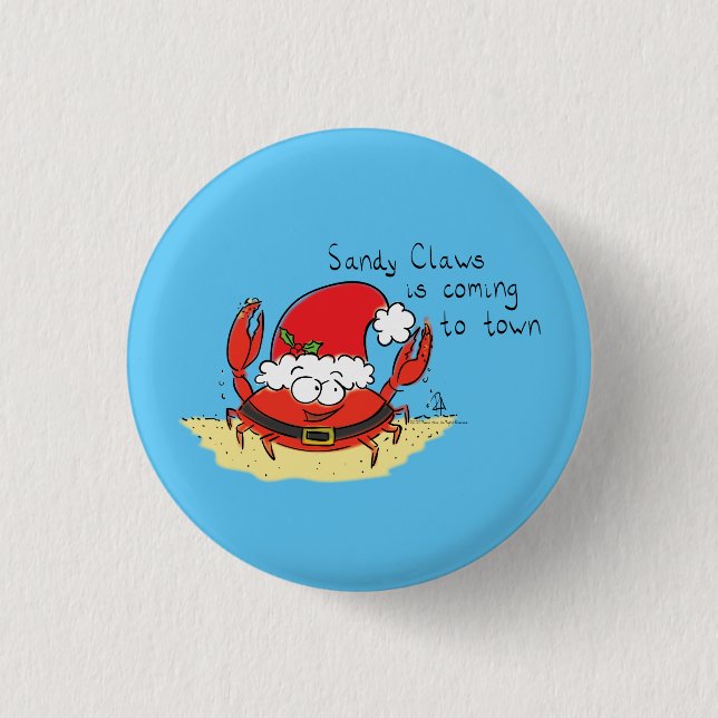 Cute Crab Christmas Funny Holiday Santa Cartoon 3 Cm Round Badge (Front)