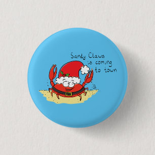 Cute Crab Christmas Funny Holiday Santa Cartoon 3 Cm Round Badge