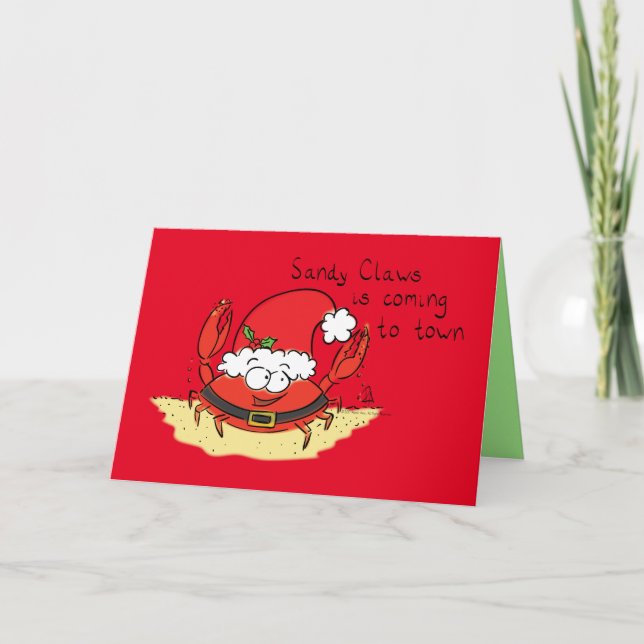 Cute Crab Christmas Funny Holiday Santa Cartoon Card (Front)
