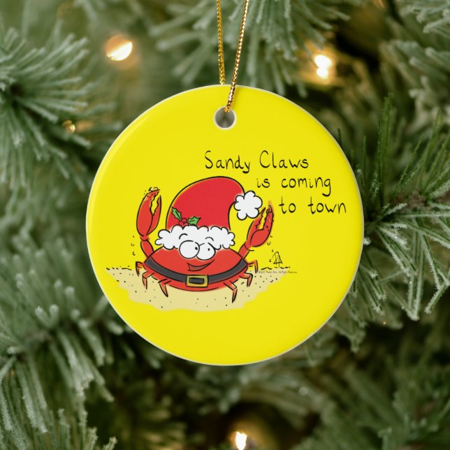 Cute Crab Christmas Funny Holiday Santa Cartoon Ceramic Tree Decoration (Tree)