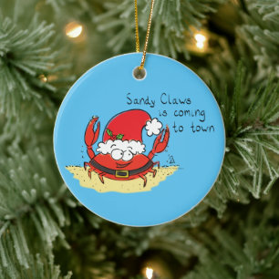 Cute Crab Christmas Funny Holiday Santa Cartoon Ceramic Tree Decoration