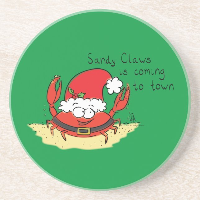 Cute Crab Christmas Funny Holiday Santa Cartoon Coaster (Front)