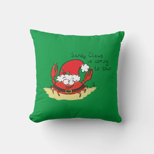 Cute Crab Christmas Funny Holiday Santa Cartoon Cushion (Front)