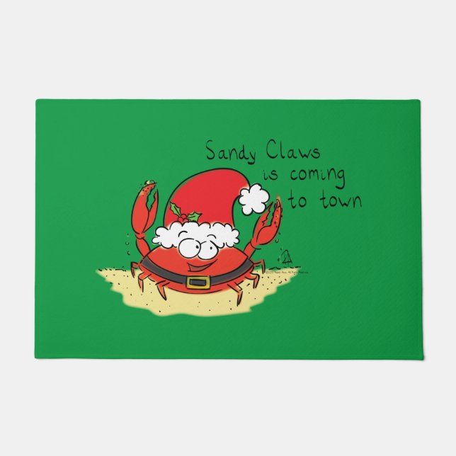 Cute Crab Christmas Funny Holiday Santa Cartoon Doormat (Front)