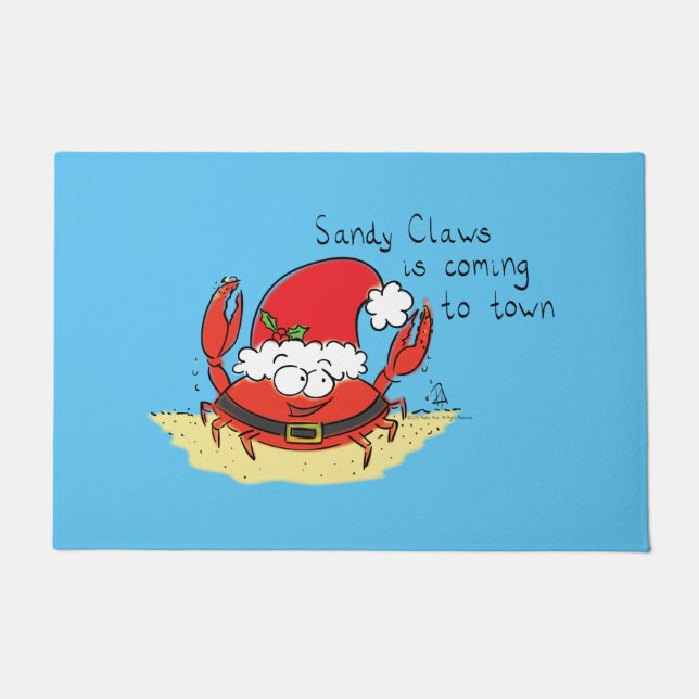 Cute Crab Christmas Funny Holiday Santa Cartoon Doormat (Front)