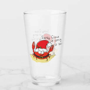 Cute Crab Christmas Funny Holiday Santa Cartoon Glass