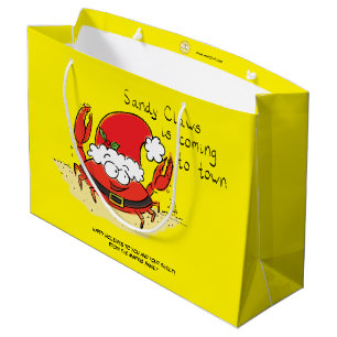 Cute Crab Christmas Funny Holiday Santa Cartoon Large Gift Bag