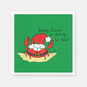 Cute Crab Christmas Funny Holiday Santa Cartoon Napkin