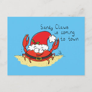 Cute Crab Christmas Funny Holiday Santa Cartoon Postcard