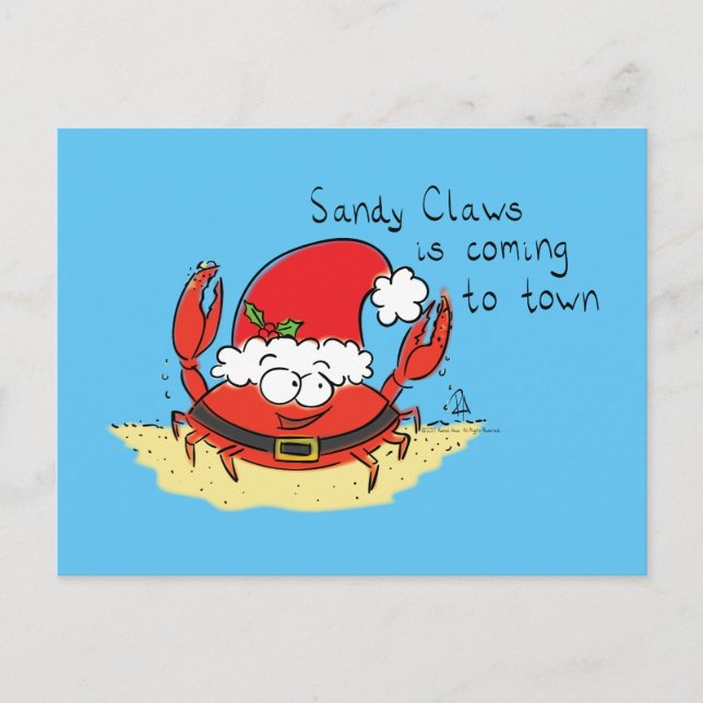 Cute Crab Christmas Funny Holiday Santa Cartoon Postcard (Front)
