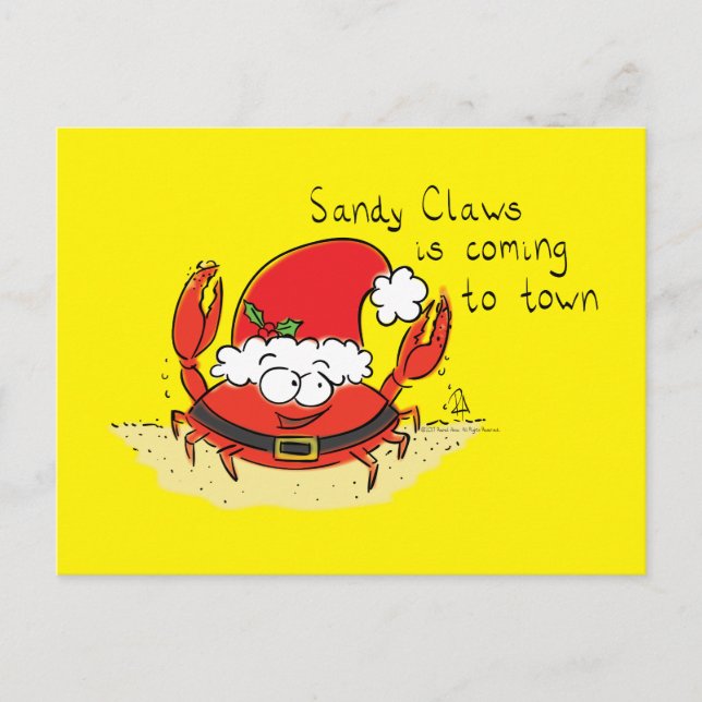 Cute Crab Christmas Funny Holiday Santa Cartoon Postcard (Front)