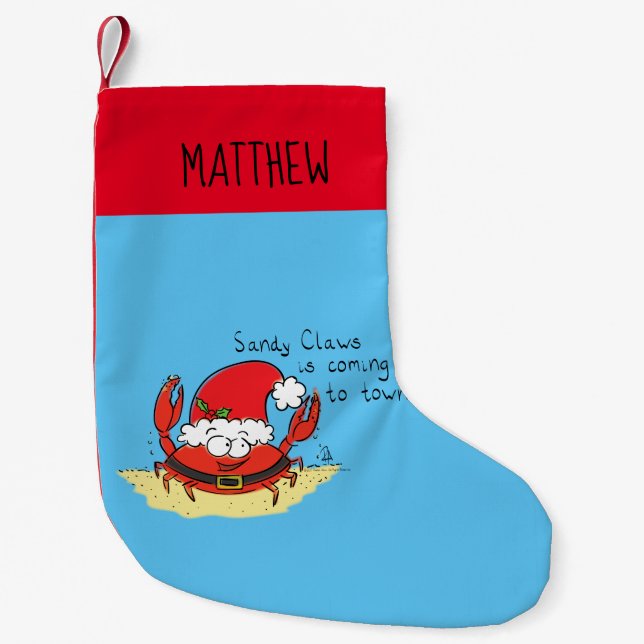 Cute Crab Christmas Funny Holiday Santa Cartoon Small Christmas Stocking (Front)