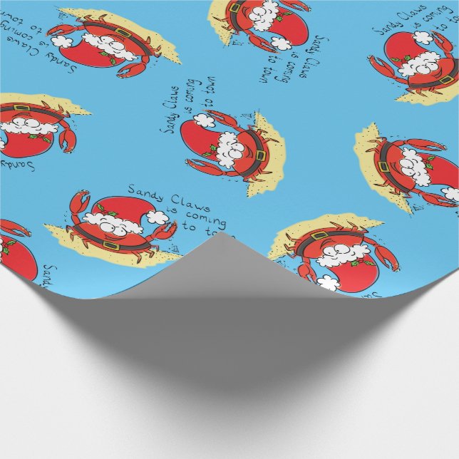 Cute Crab Christmas Funny Holiday Santa Cartoon Wrapping Paper (Corner)