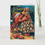 Cute Crab Christmas Name  Foil Greeting Card<br><div class="desc">Cute X-Mas Card design with a crab decorating a christmas tree. Personalizable text "Crabby Christmas" and names on the front. The text is printed in elegant foil,  you can choose silver or gold.</div>