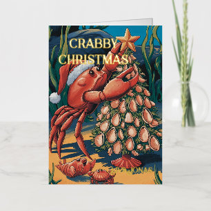 Cute Crab Christmas Name  Foil Greeting Card