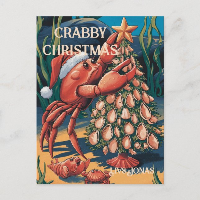 Cute Crab Christmas Name  Postcard (Front)
