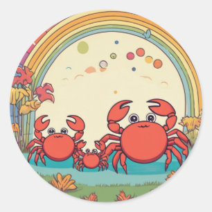 Cute Crab Family Classic Round Sticker