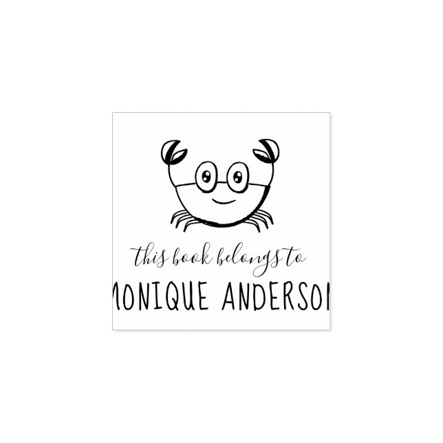 Cute Crab | Hand-written This Book Belongs To Name Rubber Stamp (Imprint)