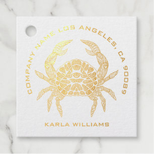 Cute crab illustration line drawing black and whit favour tags
