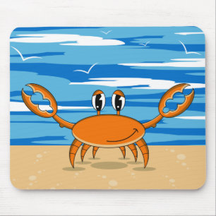 Cute Crab on Sandy Beach Mouse Mat
