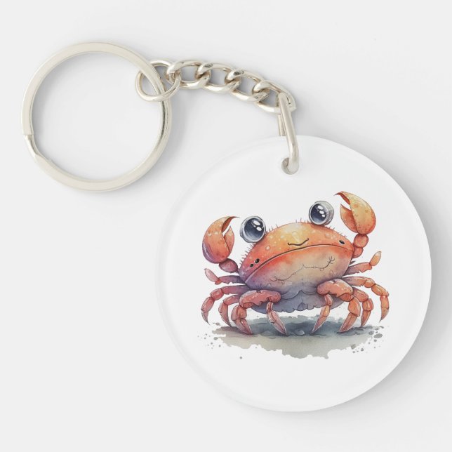 Cute Crab Round Acrylic Keychain (Front)