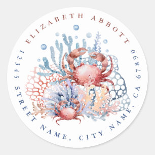 Cute Crab Round Address Stickers