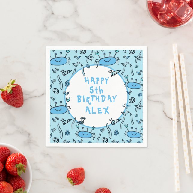 Cute Crab Sea Animals Boy Happy Birthday Napkin (Insitu)