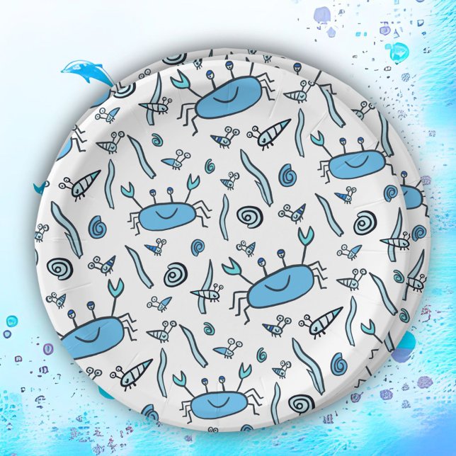Cute Crab Sea Animals Boy Happy Birthday  Paper Pl Plate (Creator Uploaded)