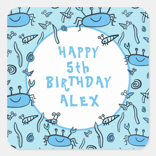 Cute Crab Sea Animals Boy Happy Birthday  Square Sticker (Front)
