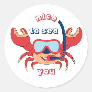 Cute Crab Snorkel Cartoon Nice To Sea You Classic Round Sticker