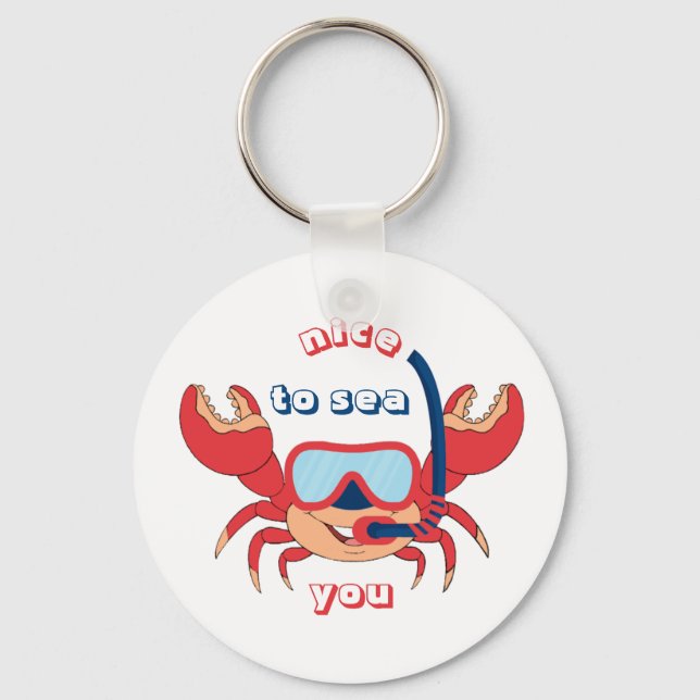 Cute Crab Snorkel Cartoon Nice To Sea You Key Ring (Front)