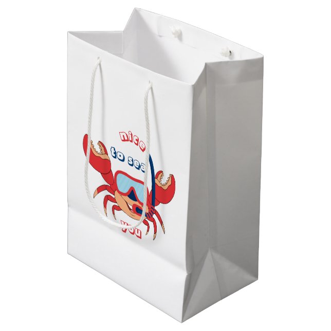 Cute Crab Snorkel Cartoon Nice To Sea You Medium Gift Bag (Front Angled)