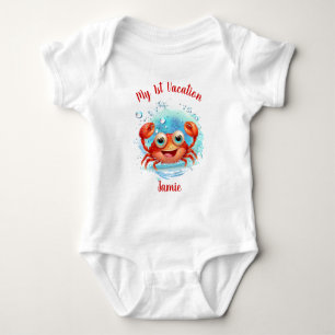 Cute Crab Summer Vacation Beach Name Baby Bodysuit