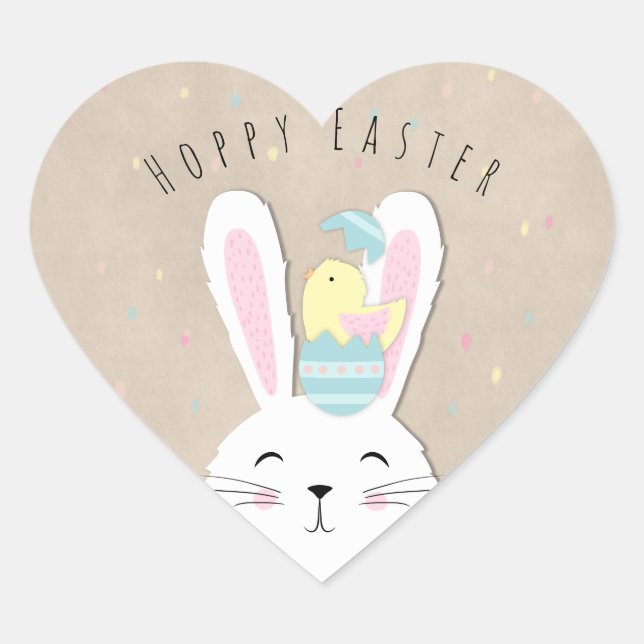 Cute craft style Easter bunny Heart Sticker (Front)