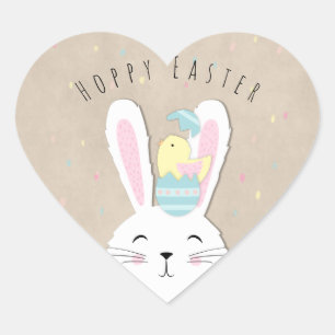 Cute craft style Easter bunny Heart Sticker