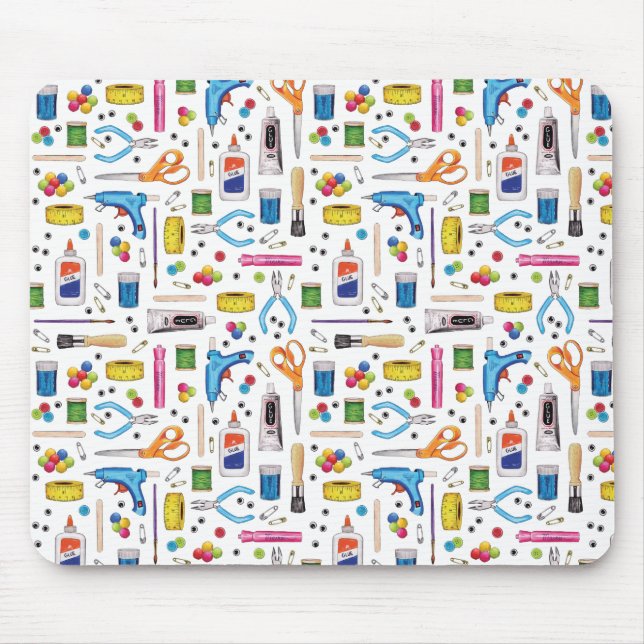 Cute Craft Supplies Pattern Mouse Mat (Front)