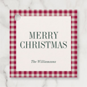 Cute Cranberry Red Plaid Custom Christmas Holiday Favour Tags