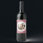Cute Cranberry Red Plaid Custom Photo Christmas Wine Label<br><div class="desc">Cute Cranberry Red Gingham Plaid Custom Photo Christmas Holiday Wine Label</div>