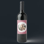 Cute Cranberry Red Plaid Custom Photo Christmas Wine Label<br><div class="desc">Cute Cranberry Red Gingham Plaid Custom Photo Christmas Holiday Wine Label</div>
