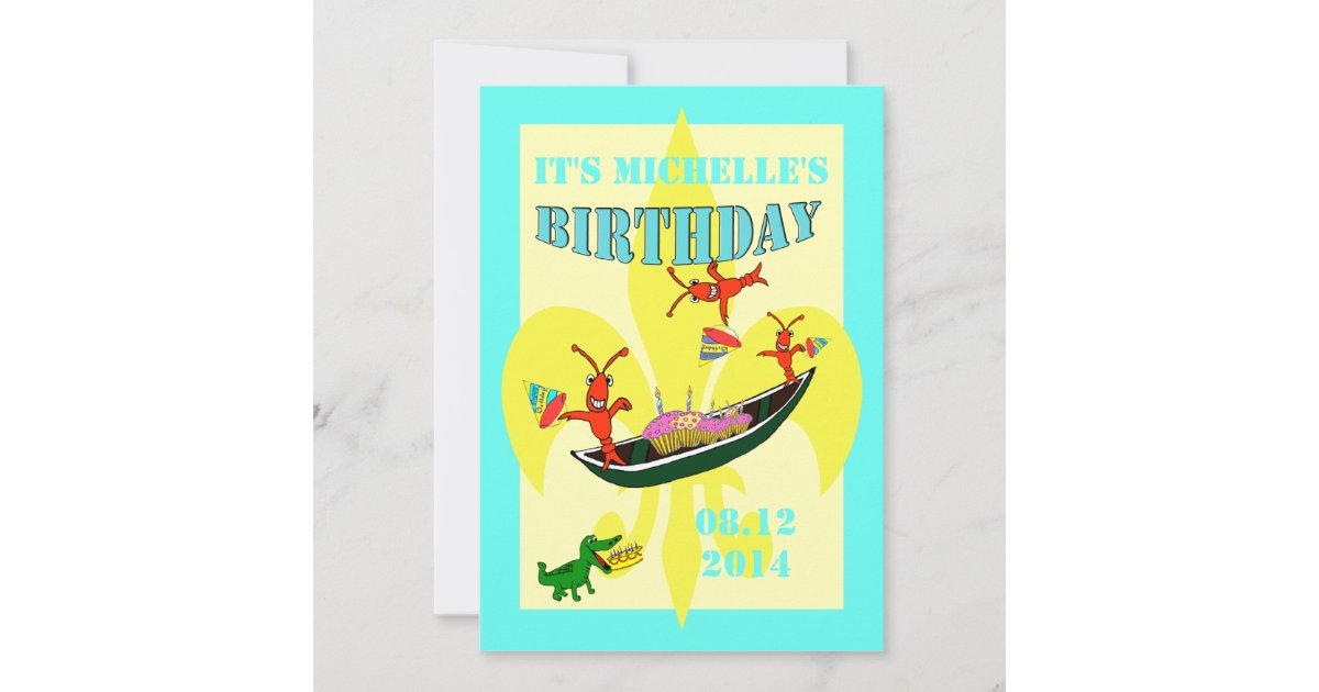 Cute Crawfish Alligator Pirogue Birthday Invitation | Zazzle