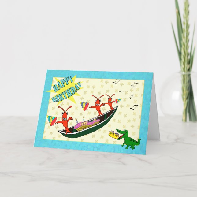 Cute Crawfish and Alligator Happy Birthday Card (Front)