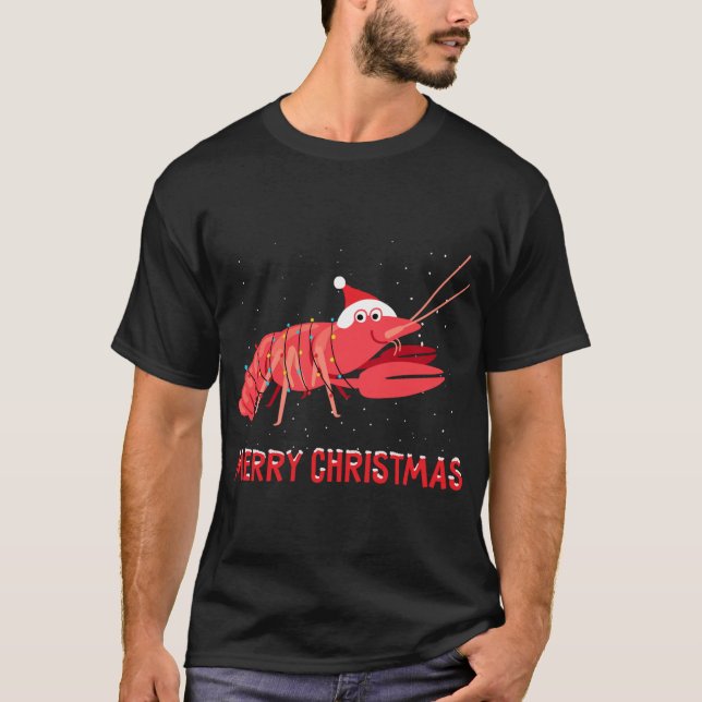Cute crawfish Christmas Tree Lights T-Shirt (Front)